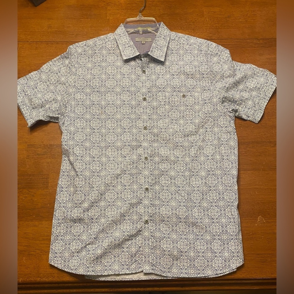 Ted Baker White and Blue Geometric Shirt